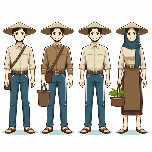 Vector illustration of a full body farmer set with a flat design style