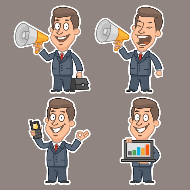 Illustration, fun businessman stickers concept set 2, format EPS 10