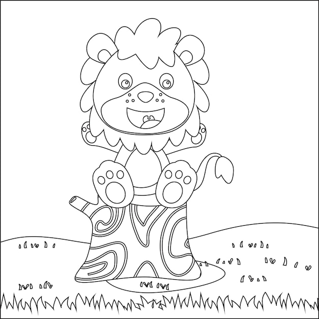 Illustration of funny animal sit on tree trunk reading a book Creative vector Childish design