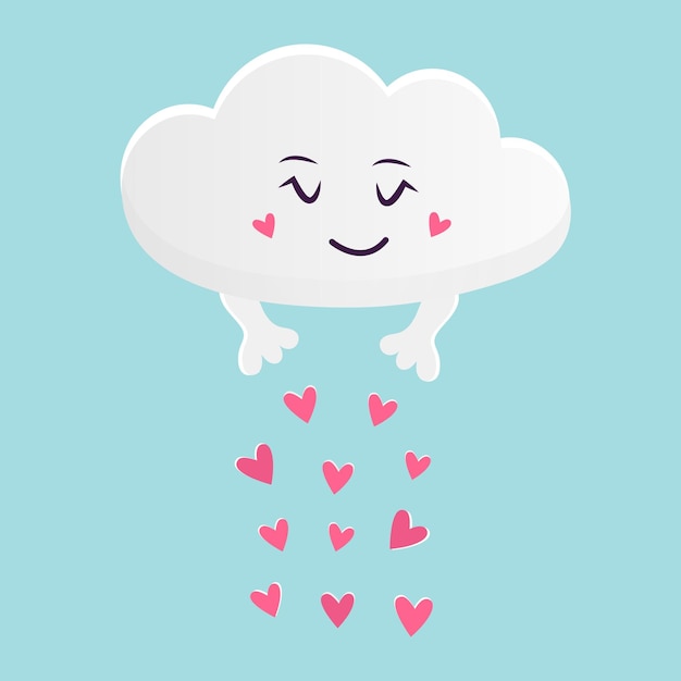 Vector illustration of the funny cloud scattering hearts seasonal weather image