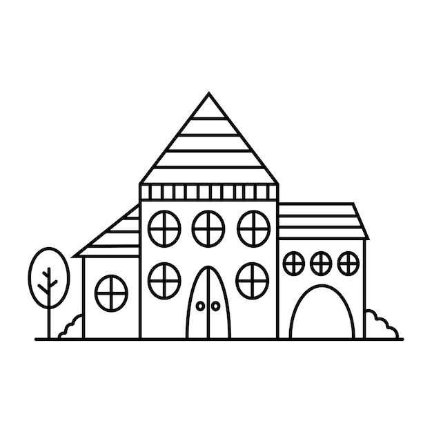 illustration of funny house, doodle concept, good for coloring book, for kids