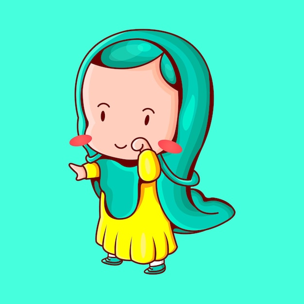 illustration of funny Muslim girl with cute pose