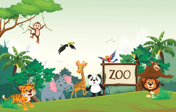Vector 面白い動物園動物漫画のイラスト
