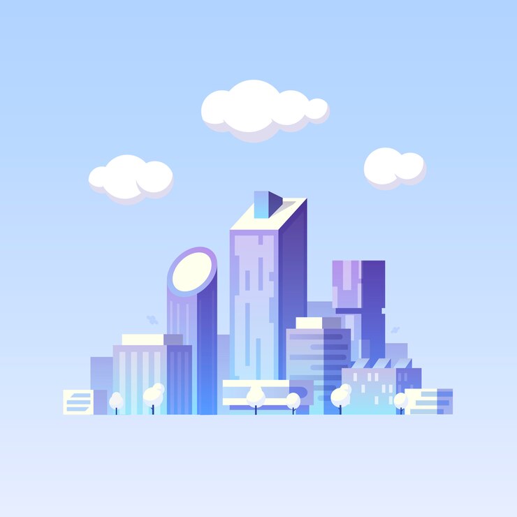 Vector 插圖.未來城市.現代建築.綠色城市