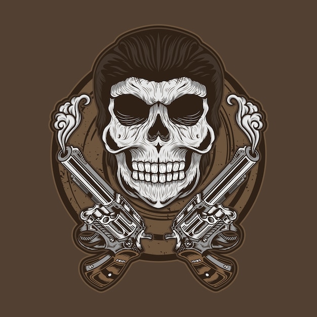 Vector illustration of gangster skull with guns detailed