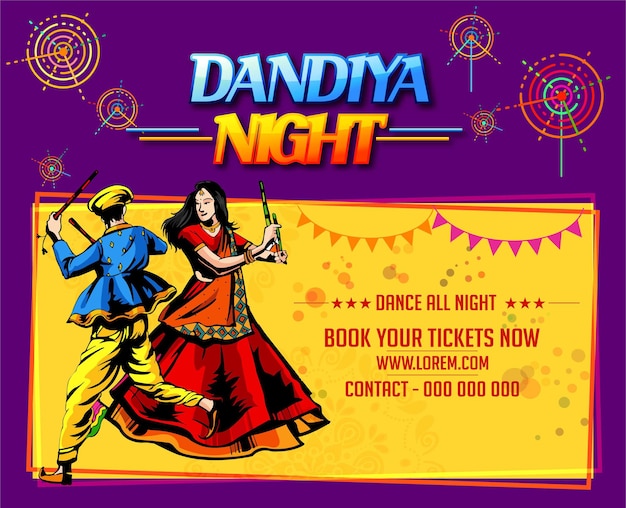 Garba Festival 디스코 포스터 일러스트레이션Navratri CelebrationGujarati Dandiya Night Poster