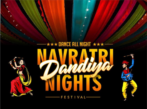 Illustration Of Garba Festival disco posterNavratri CelebrationGujarati Dandiya Night Poster