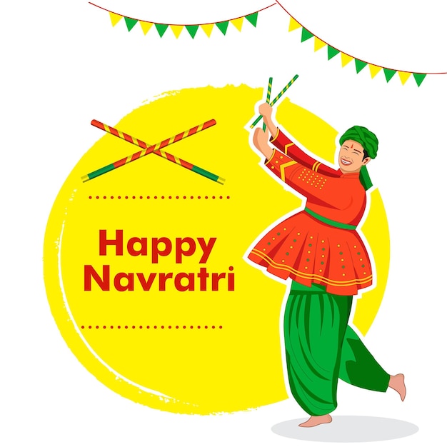 Vector illustration of garba male character vector happy navratri