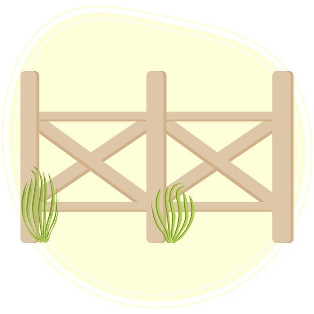 Illustration gardening wooden fence with grass on a gentle background Icon