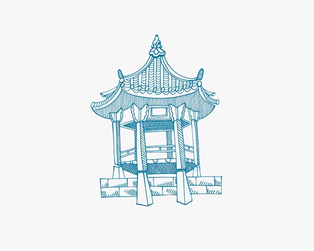 Illustration of gazebo from Namsangol Hanok Village Seoul South Korea