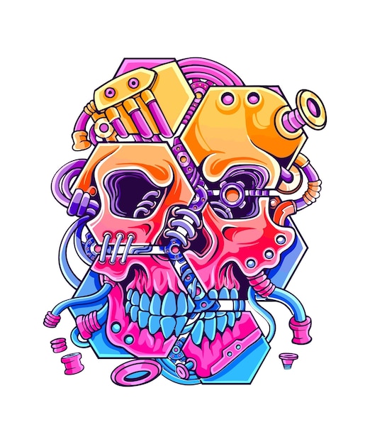 Illustration of a geometric smashed skull robot