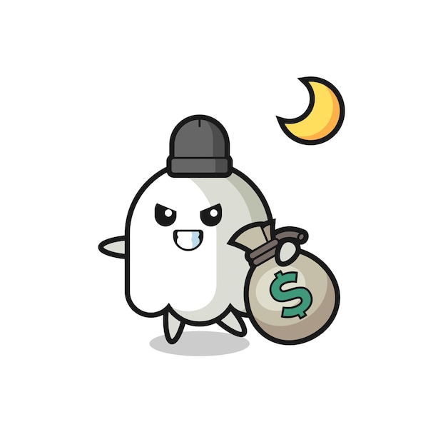 Illustration of ghost cartoon is stolen the money , cute style design for t shirt, sticker, logo element