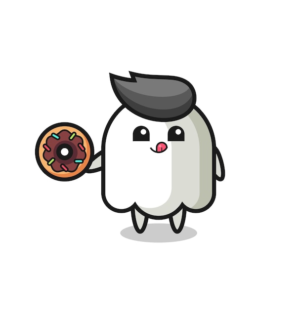 Vector illustration of an ghost character eating a doughnut