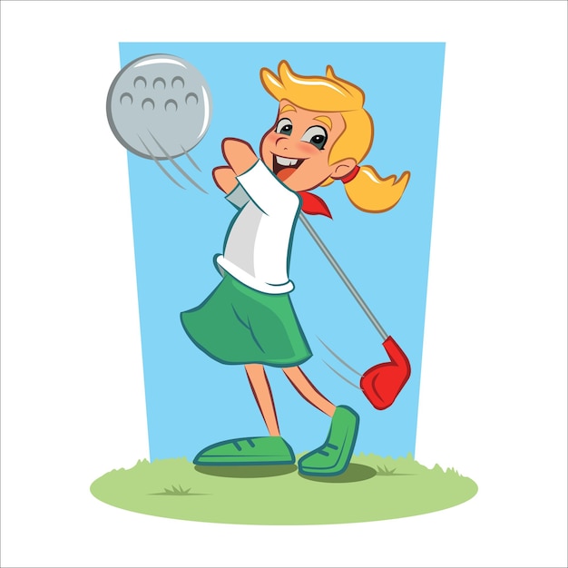 Vettore illustrazione del personaggio della ragazza che gioca a golf