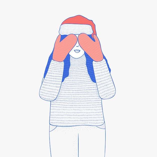 Vector illustration of a girl covering her face