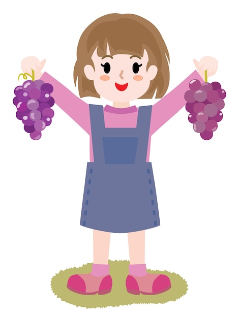 Vector illustration of the girl doing grape picking