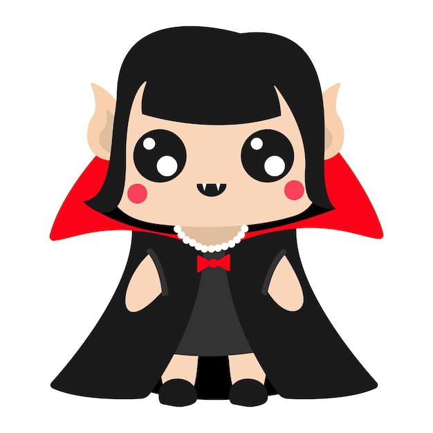 Illustration of a girl in a Dracula costume. Vector Halloween illustration.