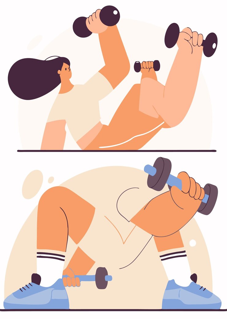 Vector illustration of girl engaged gym on white background