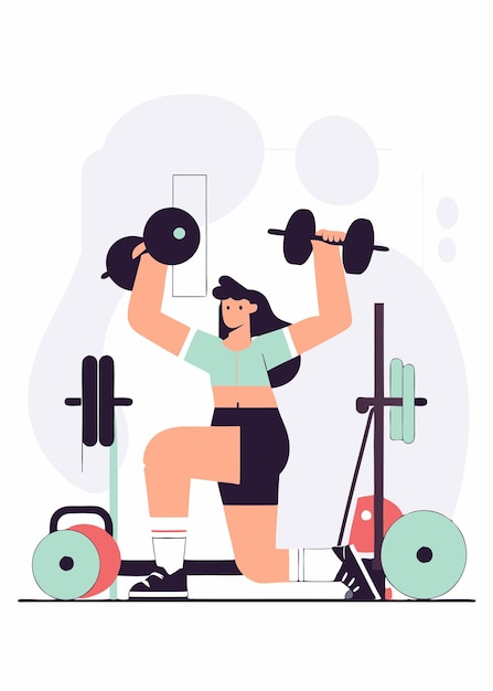 Illustration of Girl Engaged Gym on white background