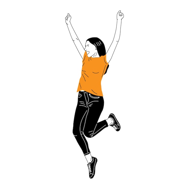 Illustration of girl jumping happily