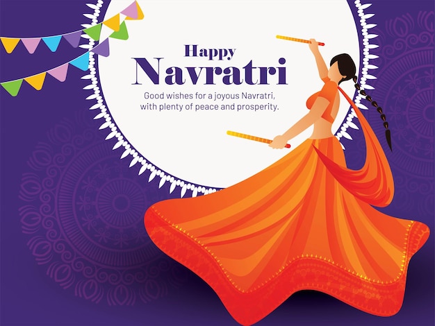 Illustration of Girl Playing Garba and Dandiya in Joyful Navratri Celebration