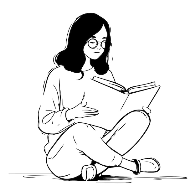 Illustration of a girl reading a book on a white background