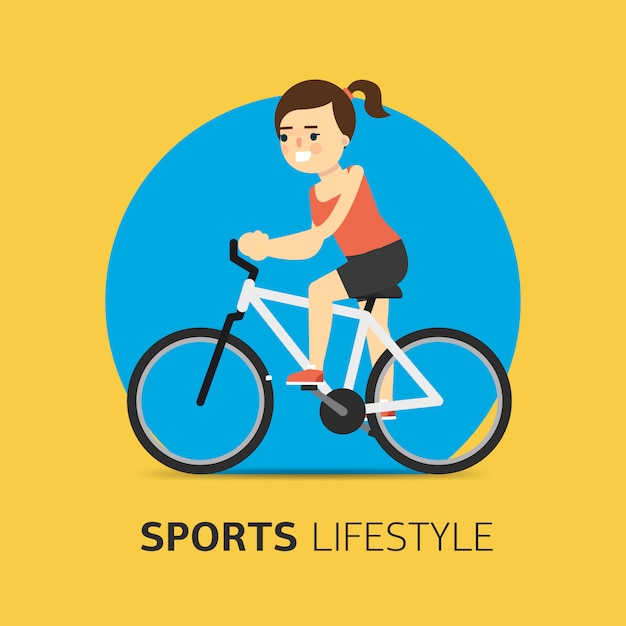 Illustration of girl riding a bicycle, flat 