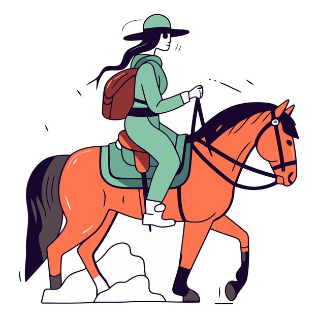 Vector illustration of a girl riding a horse in a flat style