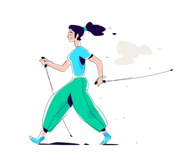 Illustration of the girl Scandinavian walking.