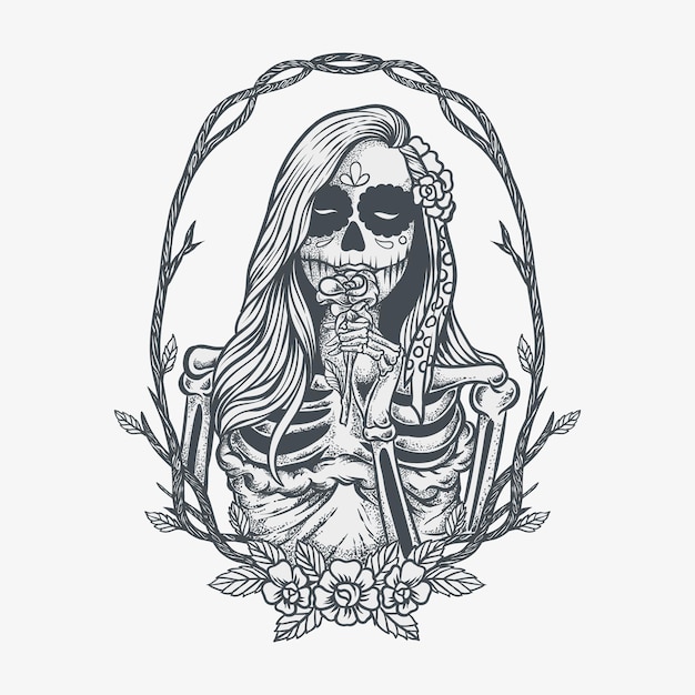 Vector illustration of girl sugar skull