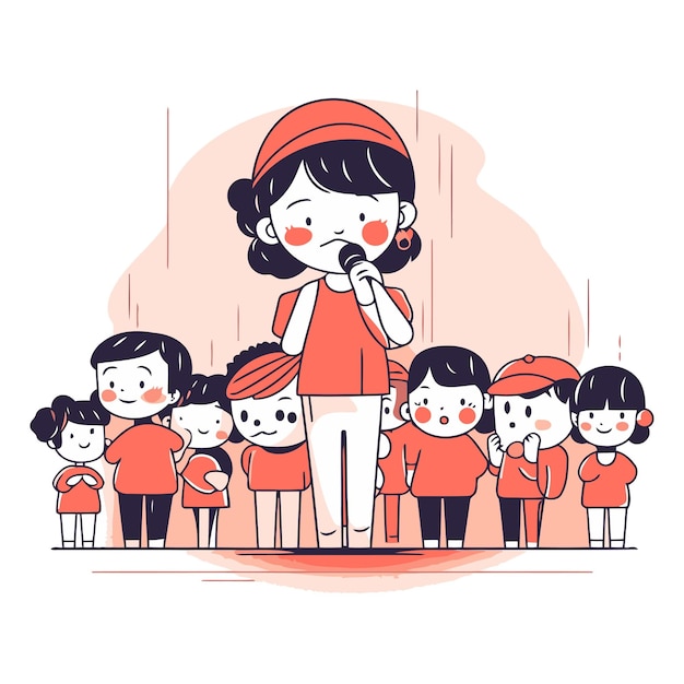 Vector illustration of a girl talking to her family