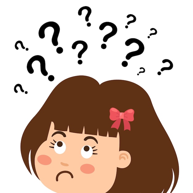 Illustration of girl thinking with question marks vector