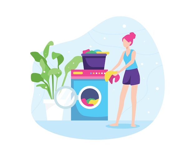 Illustration of girl washing clothes