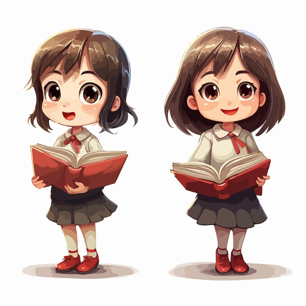 An illustration of a girl with books