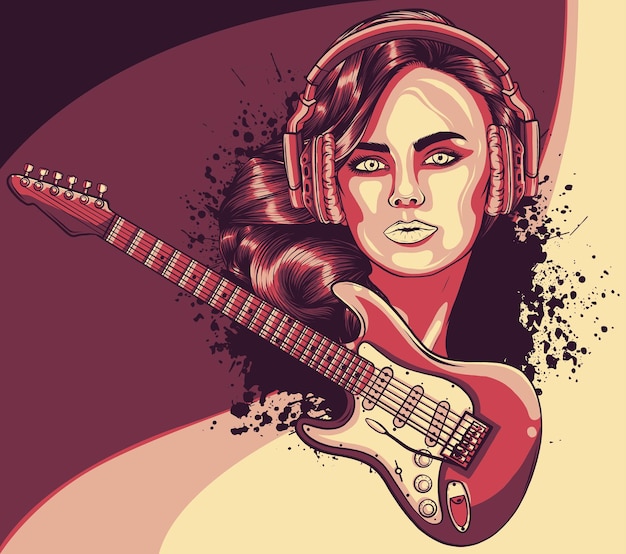 Vector illustration of girl with electric guitar