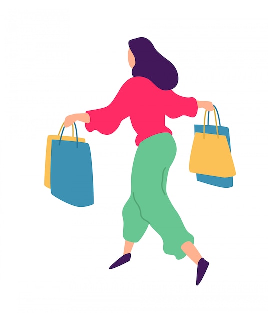 Illustration of a girl with shopping.