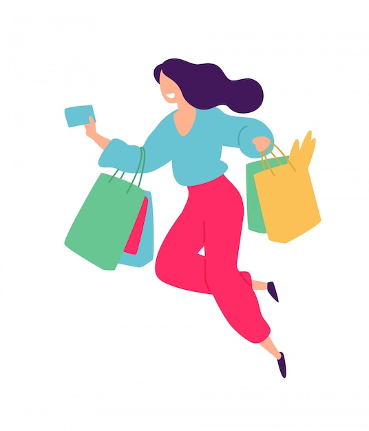 Illustration of a girl with shopping.