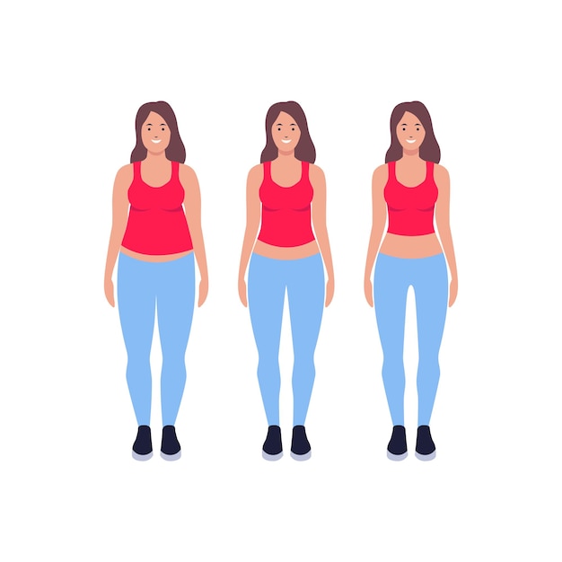 Vector illustration of a girl039s weight loss process