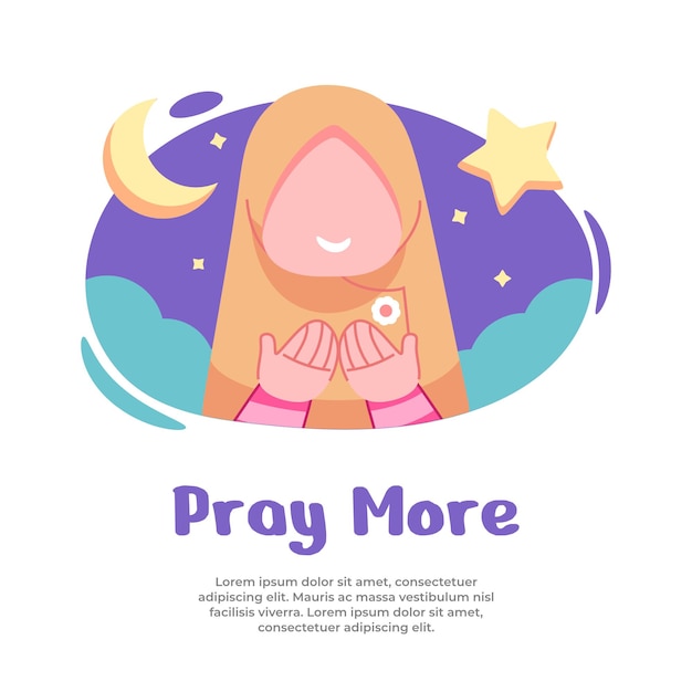 Illustration of girls praying more during the month of ramadan