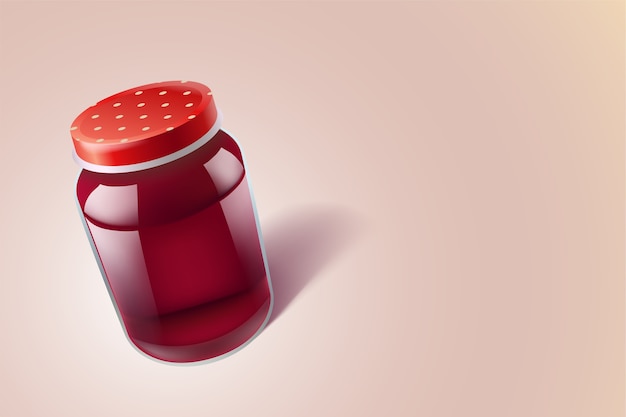 Vector illustration of glass food jar with red liquid on bright background with shadow