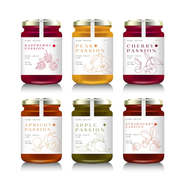 Illustration glass jars with with various of jam or honey