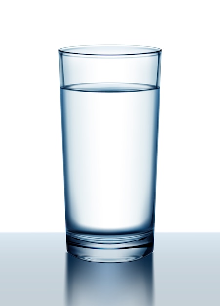 Vettore illustrazione del bicchiere d'acqua con la riflessione sulla superficie