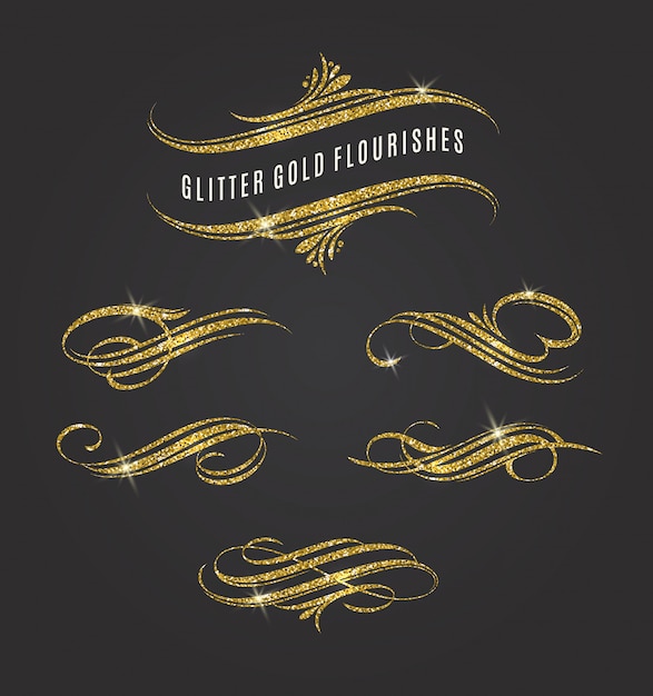 Vector illustration - glitter gold flourishes  elements