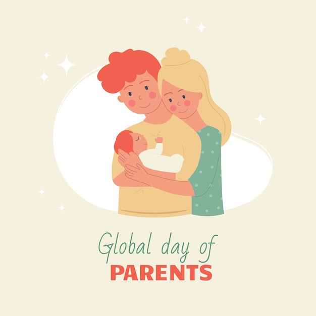 Illustration for global Parents Day Parents holding a child in their arms