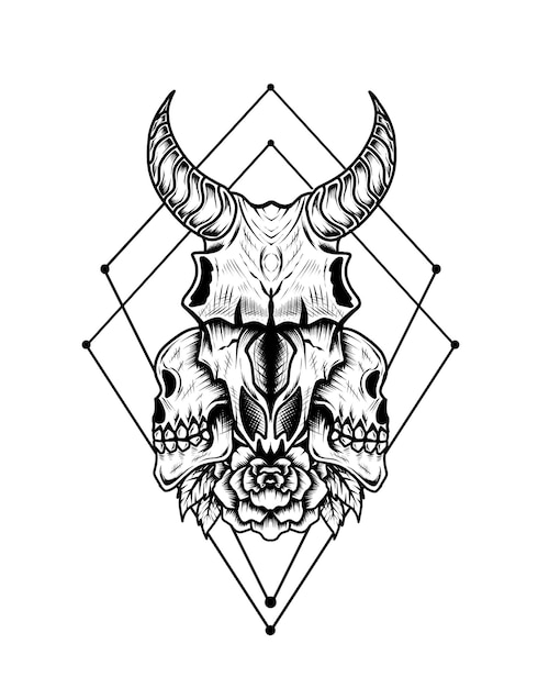 Illustration goat skull flower