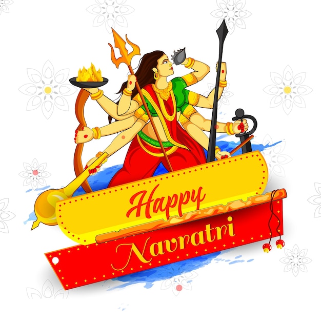 Illustrazione della dea durga in subho bijoya, poster o banner per la celebrazione di happy navratri