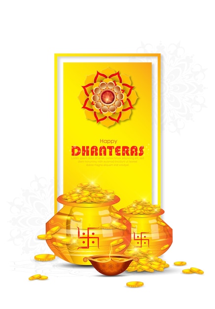 Dhanteras 축하-해피 Dhanteras를 위한 냄비에 금화의 그림. 웹 페이지, 포스터 및 금지