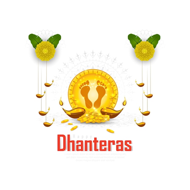 иллюстрация золотой монеты в горшке для празднования Дхантераса-Happy Dhanteras. веб-страница, постер и бан