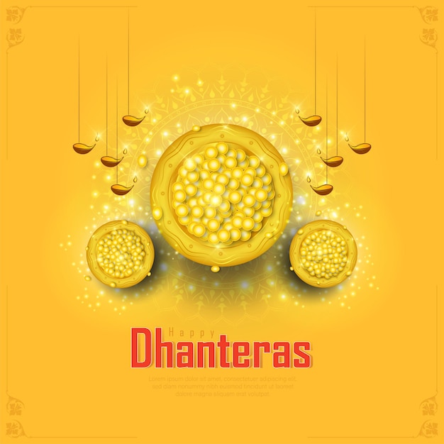 Vector illustration of gold coin in pot for dhanteras celebration-happy dhanteras. web page, poster and ban