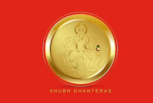 illustration of Gold coin in pot, footprints for Dhanteras celebration